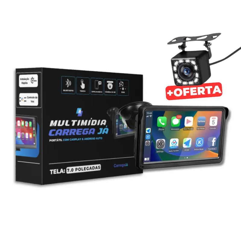 Multimídia Universal com AndroidAUTO e Apple CarPlay + Câmera de Ré 🎁