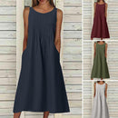 Vestido Eloá Midi sem Mangas Pregas no Decote e Bolsos Frontais