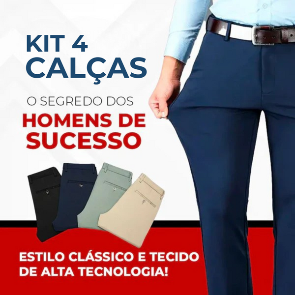 Kit 4 Calças Social Clássica Alfaiataria Gentleman + Brinde Cinto Social Couro
